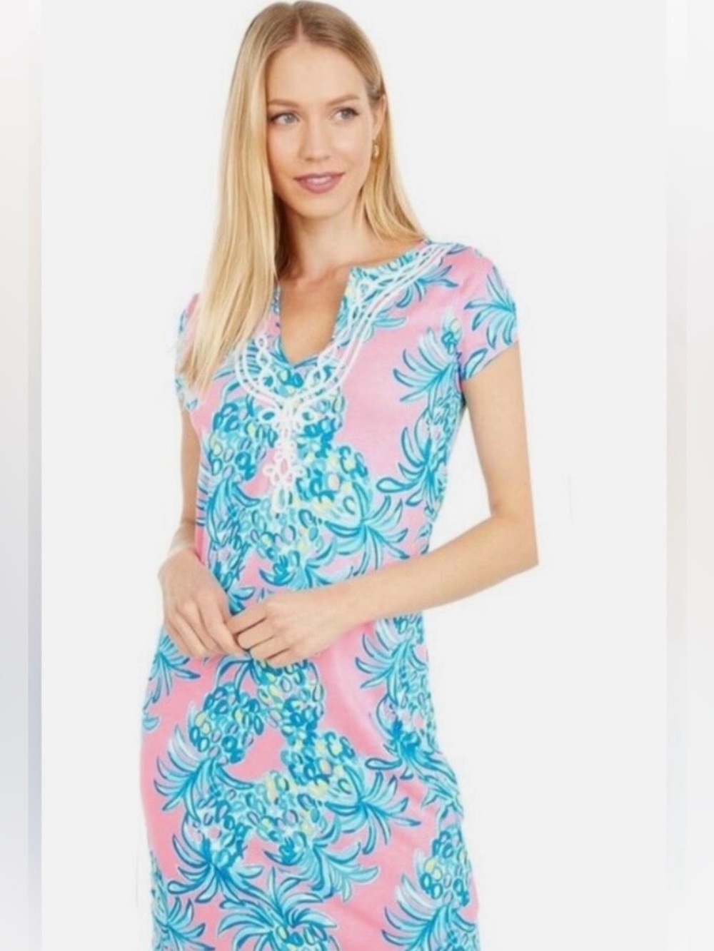 Lilly Pulitzer Brewster Dress.  Pink and Blue Shift Dress with V-Neckline